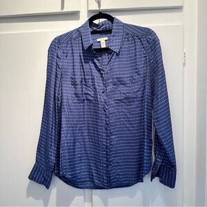 JCrew Silk Blouse Blue with Cream Dots
